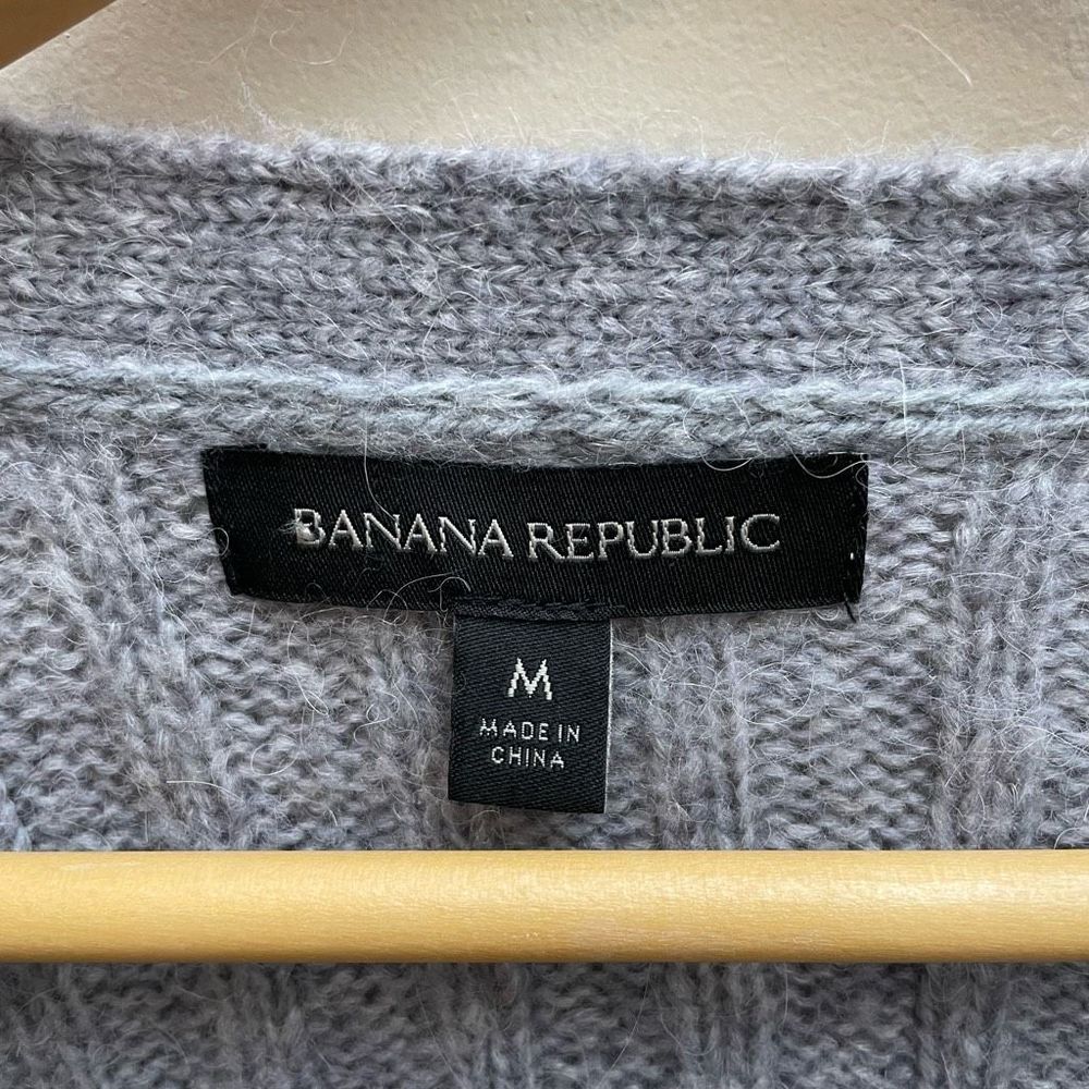 Banana Republic Womens M Mitzi Cropped Ribbed Cardigan Sweater Wool Alpaca Gray - Picture 5 of 10